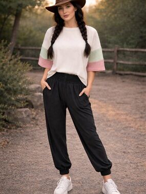 Black Smocked Waist Ankle Pants - Women's Cropped Comfort